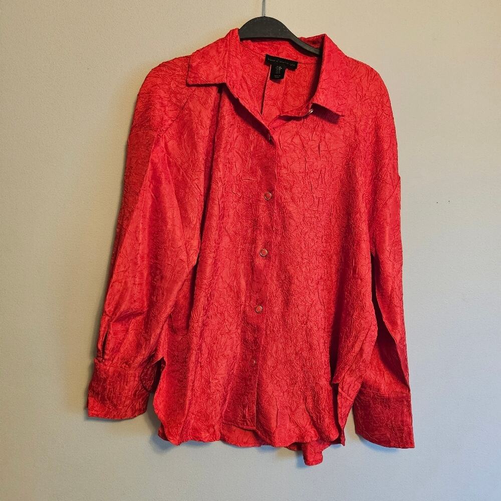 House of Harlow 1960 Red Textured Long Sleeve Button Down Blouse Medium